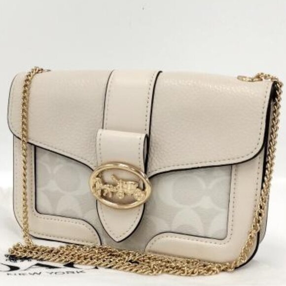 NWT COACH Georgie Crossbody Chalk Signature C Canvas & Leather Gold Details - Picture 6 of 14